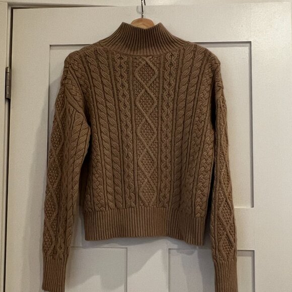 Banana Republic cashmere cotton blend cropped cable knit mock turtleneck Size Sm - Picture 4 of 5